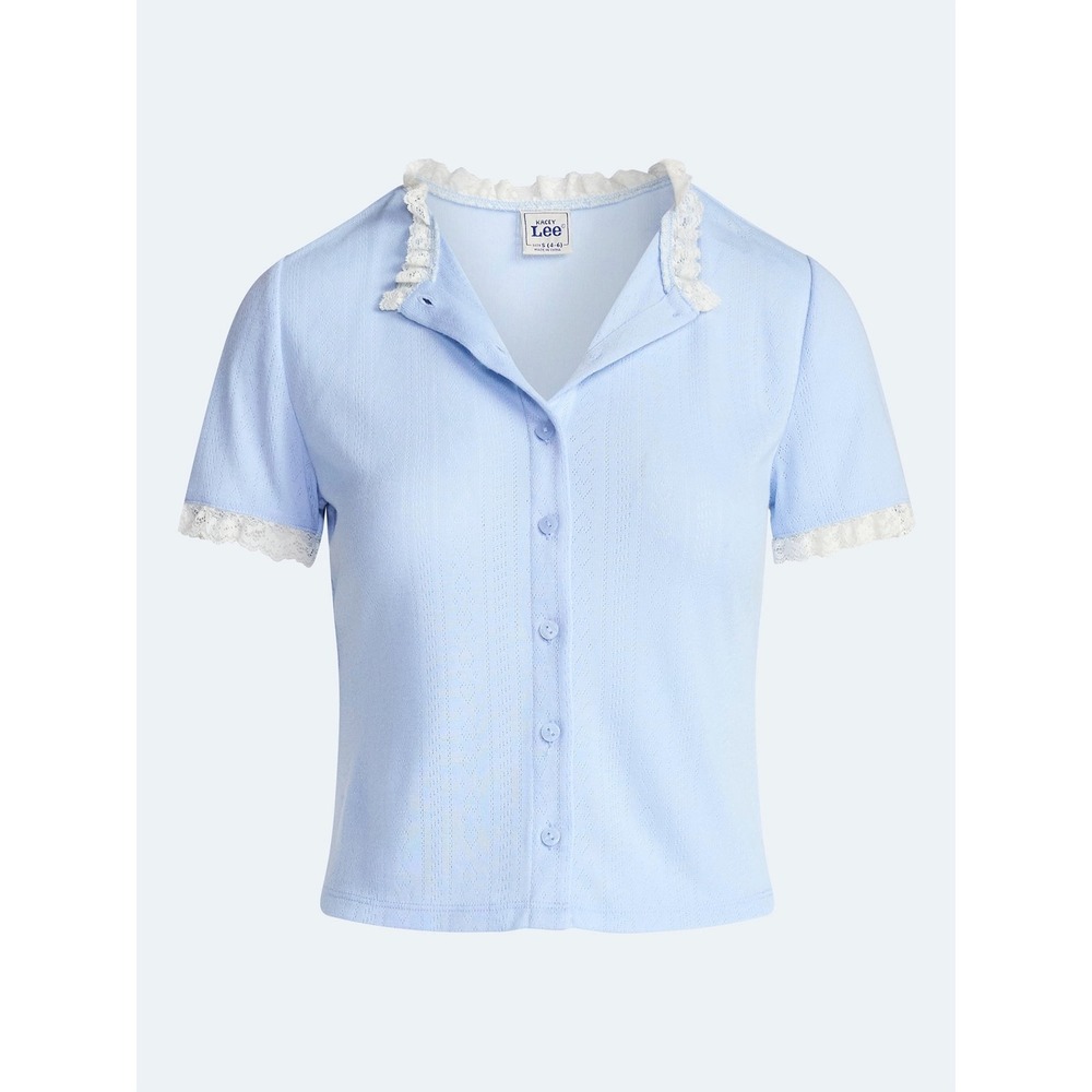 Kacey Lee Musgraves Sleep Cardigan Women XL Skyway Blue NWT Pointelle Ruffle